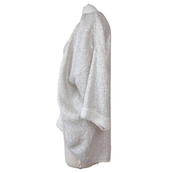 LUSH Cream Cocoon Sweater Size M Loose Casual Oversized Slouchy Kimono Metallic - Picture 5 of 12